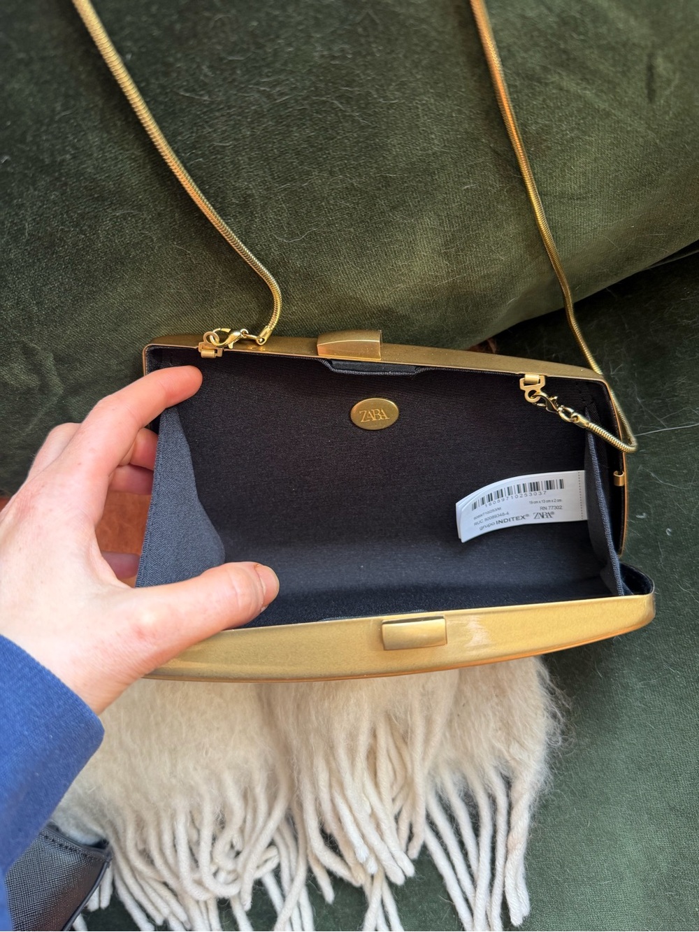ZARA Gold Metallic Chain-Shoulder Clutch